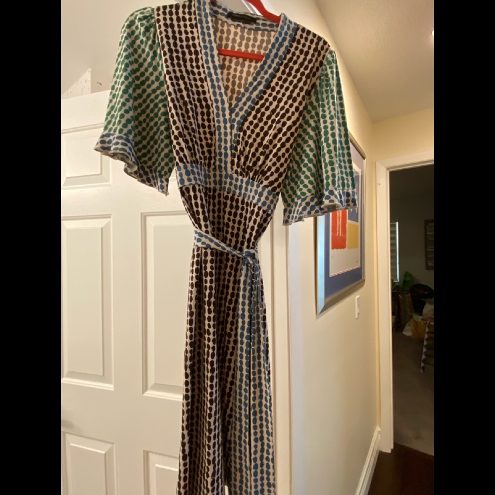 Wrap look green/brown dress